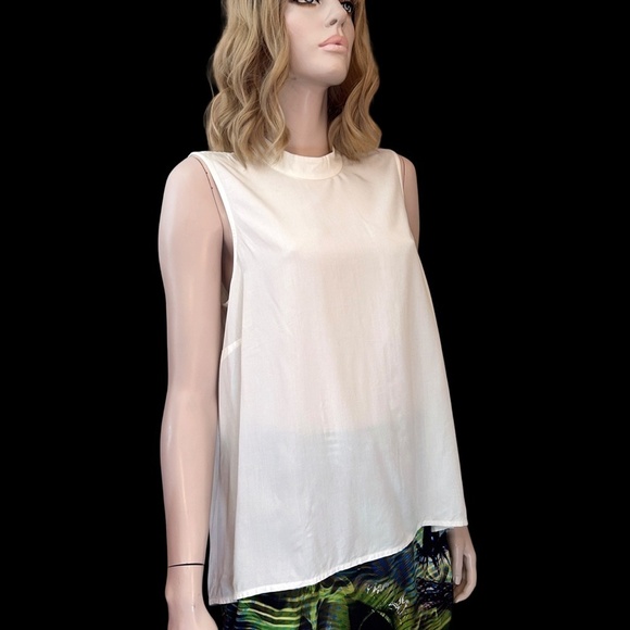 J. Jill Blouse Top Tank Shirt Mock Neck 100% Rayon Ivory Keyhole back Hi Low - Picture 8 of 14